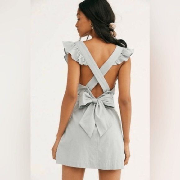 Free People • Ruffled Light Blue Lara Dress Criss Cross Back - Picture 11 of 11